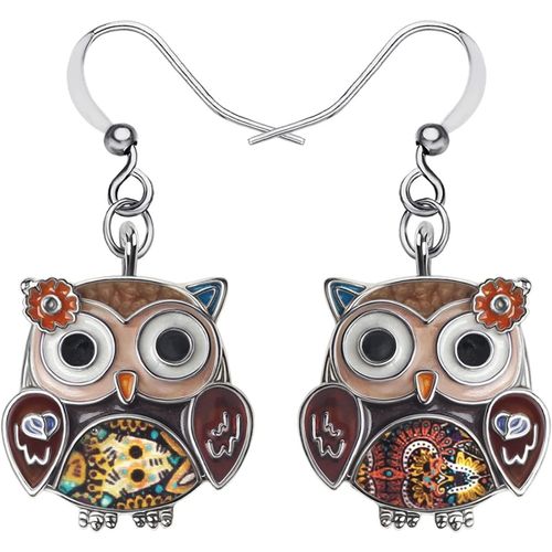 Kal-Boucles D'oreilles Pendantes En Émail Alliage Mignon Hibou Cadeaux Pour Les Femmes Oiseaux Amoureux Charms