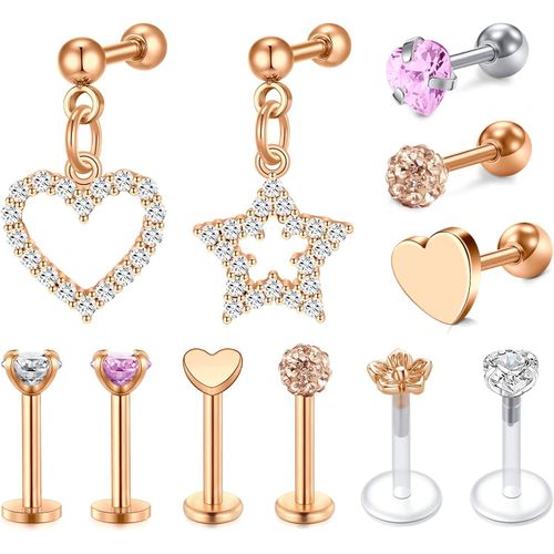 Kal-Boucle D'oreille Clou De Cartilage Helix Stud Tragus Anneaux 16g En Acier Inoxydable Tragus Avant Helix De Or Rose Piercing Bijoux 3-6pcs