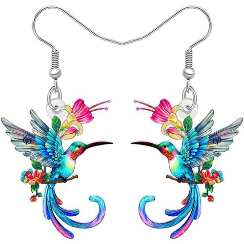 Kal-Floral Cadeaux Colibri Boucles D'oreilles Oiseaux Mignons Boucles D'oreilles Acrylique Léger Fleur Pendante Bijoux D'été Cadeaux D'amour Pour Les Oiseaux Pour Les Femmes Maman