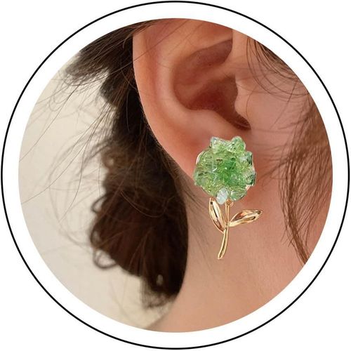 Kal-Boucles D'oreilles Cristal Fleur Pendante Unique Asymétrique Boucles D'oreilles Fleur Rose Strass Boucles D'oreilles Mariage Boucles D'oreilles St. Patrick's Day Bijoux Pour Femmes