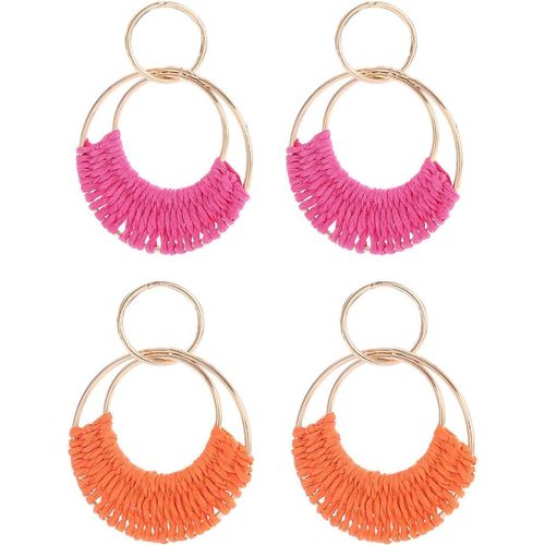 Kal-Boucles D'oreilles En Raphia Pour Femmes Et Filles Bohème Main Braid Hoop Baisse Balancent Boucles D'oreilles D'été Pour Plage