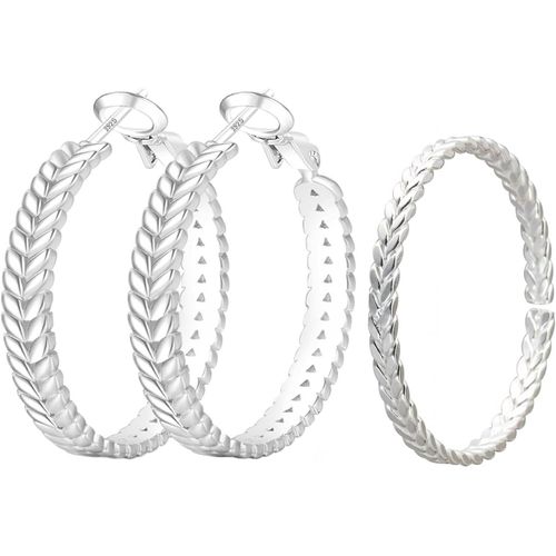 Kal-1 Paire De Boucles D'oreilles Blé, 1 Bracelet, Parure Bijoux Oreille Blé, Boucles D'oreilles Personnalisées, Bracelet Oreille Blé Tissé, Boucles D'oreilles Créoles Argent, Bijoux Cadeau