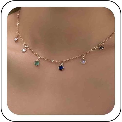 Kal-Collier Boho Coloré En Strass Chaîne Cristal Arc-En-Ciel Collier Ras Du Cou Collier Pendentif En Cristal Doré Collier Chaîne De Pierres Précieuses Colorées Bijoux Pour Femmes Et Filles