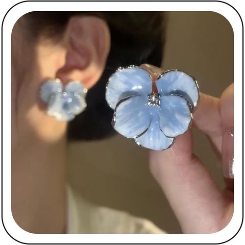 Kal-Boucles D'oreilles Fleurs Rouges Boho Boucles D'oreilles Pétales Floraux En Émail Boucles D'oreilles Fleurs De Cerisier En Strass Grandes Boucles D'oreilles Pétales Bijoux Pour Femmes