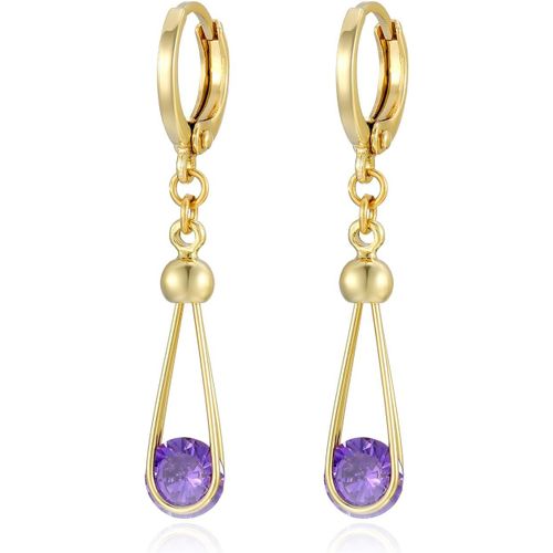 Kal-Petites Boucles D'oreilles Créoles Pendantes Pour Femme 14k Plaqué Or Suspendues Cristal Boucles D'oreilles Hypoallergénique Avec Ecrin Cadeau