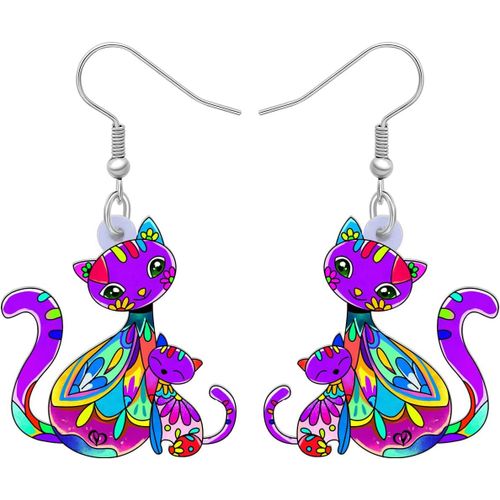Kal-Acrylique Boucles D'oreilles Chat Mignon Pendantes Anime Kitten Bijoux Fête Des Mères Cadeaux Pour Maman Femme Filles