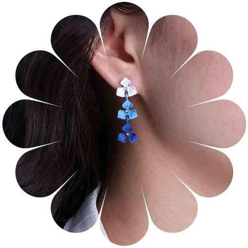 Kal-Boucles D'oreilles Pendantes En Forme De Fleur En Résine Boucles D'oreilles En Acrylique Bleu Boucles D'oreilles Pendantes Cristal Boucles D'oreilles Florales Mates Boucles D'oreilles