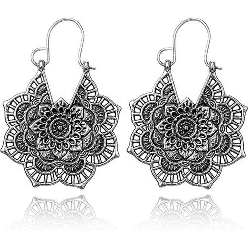 Kal-Ornement Mandala Boucle D'oreille, Boucles D'oreilles Pendantes Bohème, Boucles D'oreilles Gitanes, Boucles D'oreilles Boho En Filigrane, Boucles D'oreilles Mandala Pour Femmes Et Filles