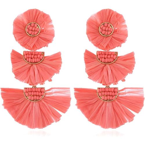 Kal-Boucles D'oreilles Pour Femmes Et Filles Perlées En Raphia Straw Wicker Braid Hoop Drop Dangle Boucles D'oreilles Boho Bijoux Cadeaux Boucle D'oreille