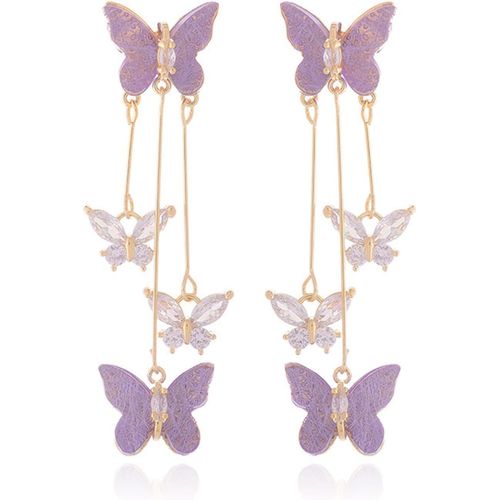 Kal-Boucles D'oreilles Papillon Vintage,Boucles D'oreilles Pendantes,Boucles D'oreilles Papillon Violet Pour Femmes Longues Pampilles Boucles Oreilles Papillon Brillantes
