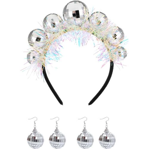 Kal-Accessoires Paillettes Disco Femme, 1 Serre Tete Disco Et 2 Paires Boucles D'oreilles Disco, Pour La Fête Disco 70's 80's 90's Accessoires De Costumes