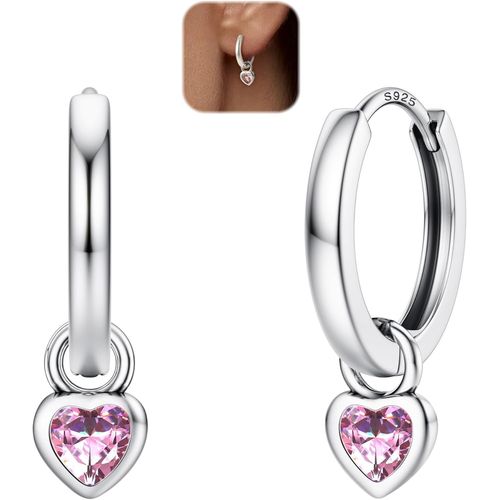 Kal-Boucles D'oreilles Créoles Argent 925 Pour Femmes Goutte Pendante Forme C?ur Cerceaux Huggie Légers Dormeuses Hypoallergéniques Amovibles Forme C?ur Cz Pour Femmes Filles