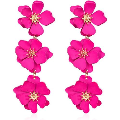 Kal-Boucles D'oreilles Fleur Femme Fille Pétales Coloré En Métal Longues Pendantes Boucle D'oreille Bohème Vintage Exagération Personnalité Cadeaux De Bijoux
