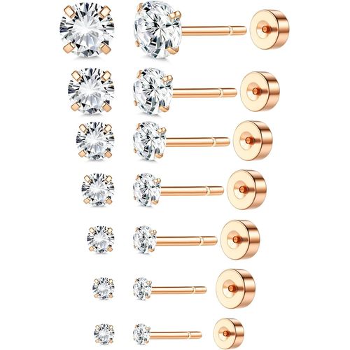 Kal-7 Paires Threadless Boucles D'oreilles Femme Homme Acier Inoxydable 2-8 Mm Cz Boucles D'oreilles Plaqué Or 18k Piercing Cartilage Hélix Tragus Piercing Oreille Dos Plat Boucles D'oreilles