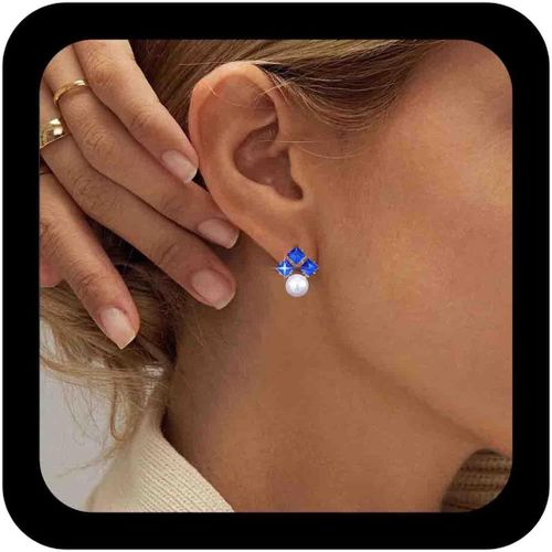 Kal-Boucles D'oreilles Vintage Perle Saphir Boucles D'oreilles Cristal Bleu Boucles D'oreilles Saphir Carré Boucles D'oreilles Strass Boucles D'oreilles Bijoux Pour Femmes Et Filles (Bleu)