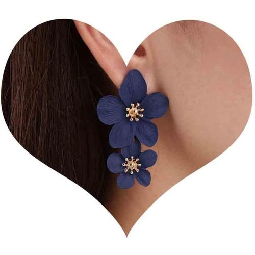 Kal-Boucles D'oreilles Fleurs Acrylique Boho Exagéré Boucles D'oreilles Clou Fleur En Résine Vintage Boucles D'oreilles Fleur Bleue Boucles D'oreilles Fleur En Émail Multicolore Bijoux Pour