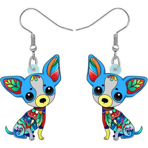 Kal-Boucles D'oreilles Acrylique Chihuahua Chien Pendantes Floral Bijoux Chien Cadeaux Pour Femme Filles Charms Décorations