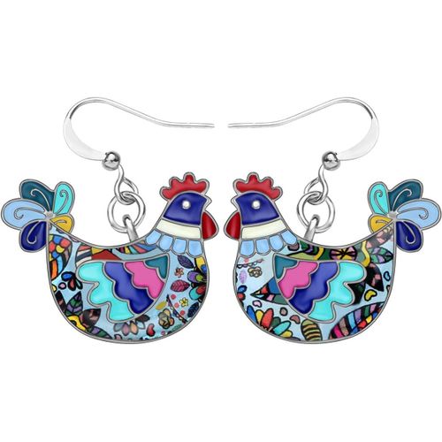 Kal-Émail Poule Poulet Boucles D'oreilles Pendantes Pour Les Filles Femme Poulet Amoureux Bijoux Cadeaux Charmes