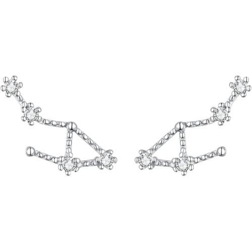 Kal-Femme Boucles D¿Oreilles 12 Constellations Signes Du Zodiaque 925 Argent Zircon Signifiatif Parure Bijoux Horoscope Astrologie