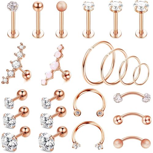 Kal-23pcs Piercing Oreille Cartilage Acier Inoxydable Tragus Helix Conch Conque Piercing Nez Lip Zircone Cubique Boucles D'oreilles Femme