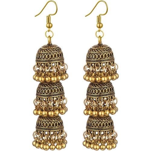 Kal-Boucles D'oreilles Élégantes Triple Cloche Jhumki Pendantes Longues Pampilles Pour Femmes Et Filles Bohème Indien Grandes Boucles D'oreilles Pendantes Bijoux Traditionnels Cadeaux