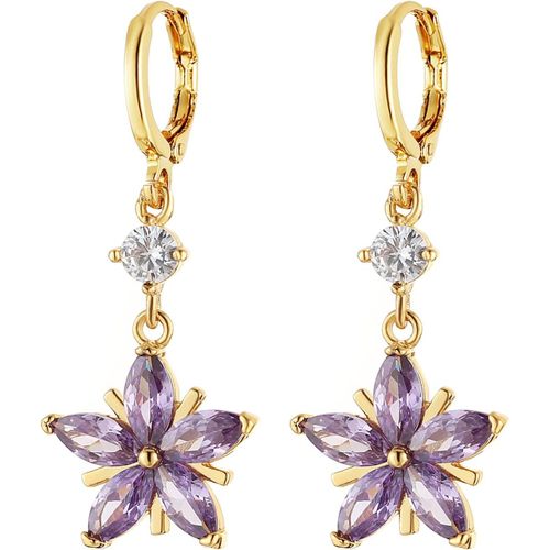 Kal-Boucles D'oreilles En Forme De Fleur En Cristal Plaqué Or 14 Carats Pour Femme - Zircon Cubique - Cadeau