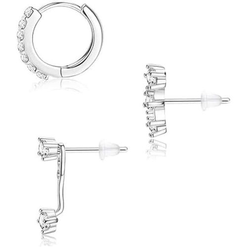 Kal-Ensemble De Boucles D'oreilles Femme En Argent 925 Plaqué Or Avec Zircone, Boucles D'oreilles Hypoallergéniques Sans Nickel Pour 3 Trous, Parure Élégante