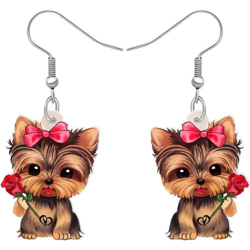 Kal-Adorable Yorkshire Terrier Boucles D'oreilles Chien Dangle Acrylique Animaux Chiot Bijoux Cadeaux Pour Femme Filles Charms Decor