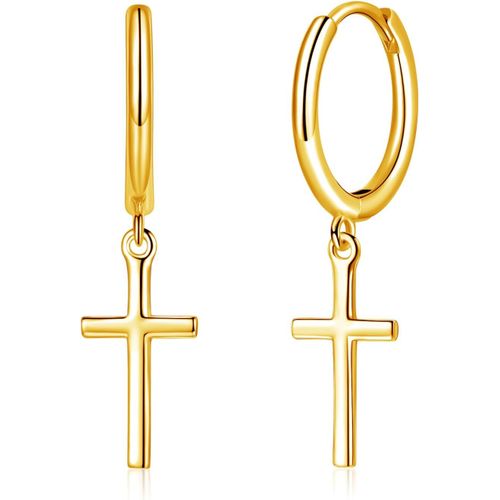 Kal-Boucles D'oreilles Créoles Pendantes Pour Femme En Argent Sterling 925 - Petites Créoles Rondes - Hypoallergéniques - En Forme De C?ur - Croix - Étoile - Boucles D'oreilles Pendantes - Avec