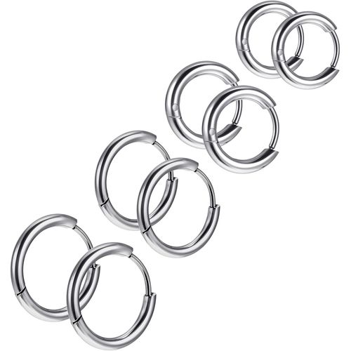 Kal-Lot De 4 Paires De Boucles D'oreilles En Acier Chirurgical - Boucles D'oreilles Créoles - Boucles D'oreilles Médicales - Boucles D'oreilles Créoles Hypoallergéniques - Pour Plusieurs Piercings -
