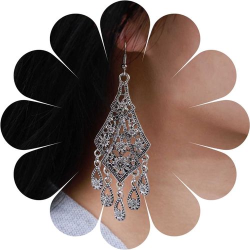 Kal-Boucles D'oreilles Filigrane Vintage Boucles D'oreilles Chandelier Frange Argent Boucles D'oreilles Filigrane Creuse Chaîne Boucles D'oreilles Gitanes Bijoux Pour Femmes Et Adolescentes