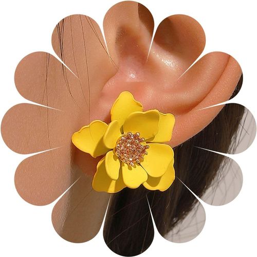 Kal-Boucles D'oreilles Fleur Boho En Résine Grandes Boucles D'oreilles Fleur Acrylique Boucles D'oreilles Pétales De Fleurs Roses Boucles D'oreilles Fleur Mate Vintage Bijoux Pour Femmes Et