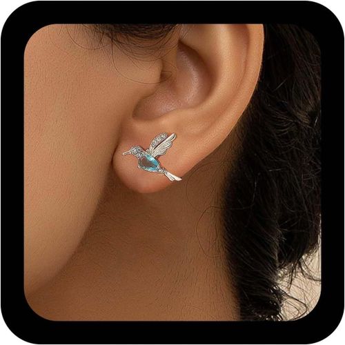 Kal-Boucles D'oreilles Oiseau Boho En Cristal Boucles D'oreilles Colibri Argent Boucles D'oreilles Petit Oiseau Animal Boucles D'oreilles Oiseau Mouche Strass Bijoux Pour Femmes(Cristal Bleu)