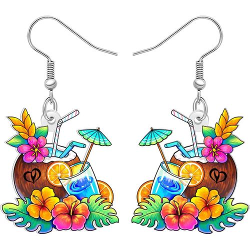 Kal-Boucles D'oreilles Pendantes En Acrylique Mignon Hawaiian Island Style Cadeau Pour Femmes Filles Floral Tropical Cocotier Bijoux D'été Pour Plage Vacances Fête Charms