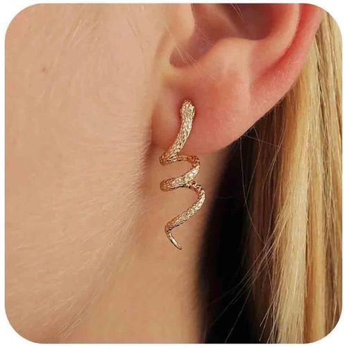 Kal-Boucles D'oreilles Gothiques Serpent Pendantes Boucles D'oreilles Serpent Tourbillon Boucles D'oreilles Punk Serpent Boucles D'oreilles Serpent Halloween Bijoux Pour Femmes Filles (Doré)