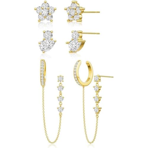 Kal-Boucles D'oreilles Femme Parure Plaquée Or 14k Carats Petites Clou D'oreilles Mini Boucles D'oreilles Créoles Pour Plusieurs Piercings Oreille Cartilage
