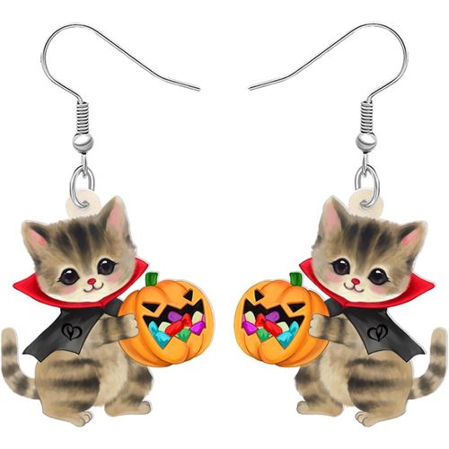 Kal-Boucles D'oreilles En Acrylique Halloween Citrouille Chat Noir Pendantes Bijoux Pour Femme Filles Festival Cadeaux