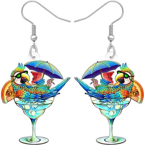 Kal-Acrylique Verre À Vin Ara Perroquet Boucles D'oreilles Pendentif Hawaii Plage Oiseau Tropical Mode Bijoux Acier Inoxydable Poisson Crochet Pour Femmes Charme Cadeau