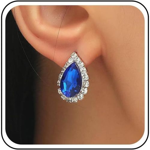 Kal-Boucles D'oreilles Boho Saphir Bleu Boucles D'oreilles Ovales Cristal Boucles D'oreilles Saphir Vintage Boucles D'oreilles Saphir Mariage Boucles D'oreilles Saphir Goutte Bijoux Pour Femmes