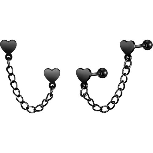 Kal-Hommes Boucles D'oreilles C?ur En Acier Inoxydable: Femmes Pendantes D'oreilles Créatifs De C?ur Et Chaîne - Créative Boucle D'oreille Cartilage Piercing - Adolescent Décoration