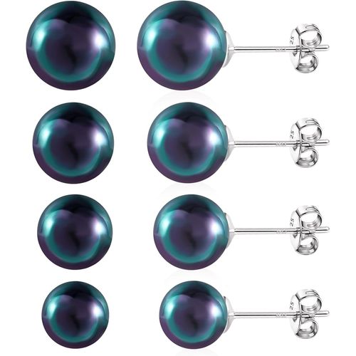Kal-Ensemble De Boucles D'oreilles À Tige En Perles Pour Femmes, 4 Paires En Argent Sterling 925 Perles, Hypoallergéniques Boucles D'oreilles Set Pour Piercings Multiples