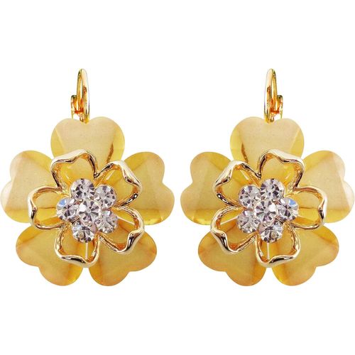 Kal-Boucles D'oreilles Dormeuses Plaquées Or 18 Carats Avec Cristaux Blancs En Acétate