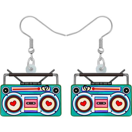 Kal-Acrylic Fun Vintage Boucles D'oreilles Cassette Tape Radio Bijoux Rétro Pour Femmes Filles 80s 90s Cadeaux Nostalgiques Fête Favors