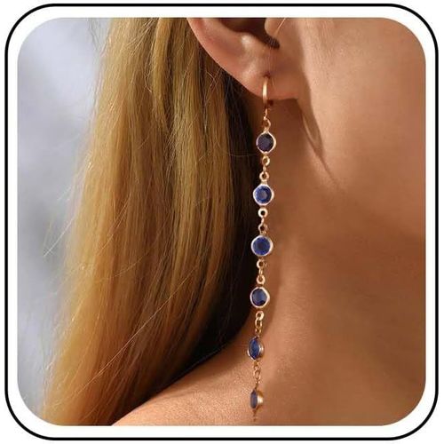 Kal-Boucles D'oreilles Longues Rubis Strass Pendantes Boucles D'oreilles Longues Chaîne Cristal Cz Mariage Rubis Huggie Hoop Studs Bijoux Pour Femmes