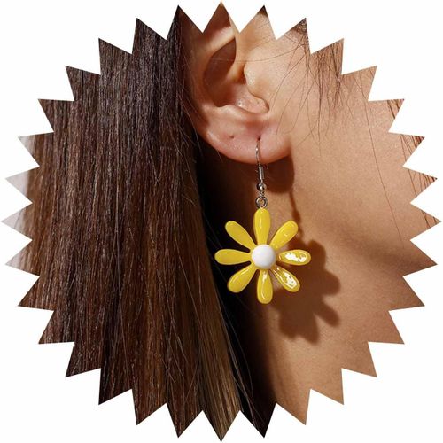 Kal-Boucles D'oreilles Boho Marguerite Fleur Pendante Boucles D'oreilles Fleur Acrylique Vintage Boucles D'oreilles Crochet Fleur Jaune Boucles D'oreilles Personnalisées Pétales De Lys