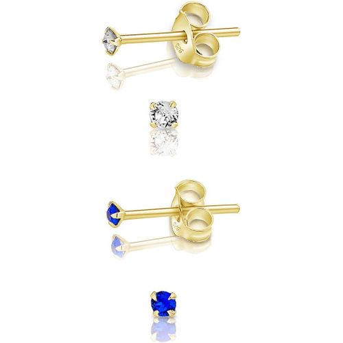 Kal-2 Paires De Mini Boucles D'oreilles/Clous En Argent Fin 925 Plaqué Or Jaune Et Cristaux De Swarovskielements Ronds - Diamètre: 2 Mm - 1 Paire Cristal Clair + 1 Couleur De Votre Choix