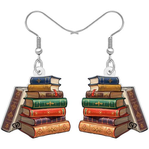Kal-Boucles D'oreilles Livres En Acrylique Bijoux Pendants Funny Bibliothèque Rentrée Scolaire Cadeaux Pour Enseignants Femmes Filles Enfants Charms