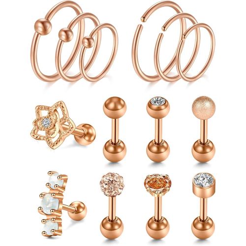 Kal-Piercing Oreilles Cartilage Piercing 14pcs Tragus Acier Inoxydable Cz Piercing Oreille Helix Tragus Cartilage Lobe Pour Femme Mix Styles
