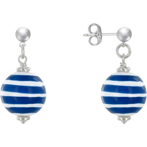 Kal-- Boucles D'oreilles Clous Métal Argenté Perles En Bois Marinière