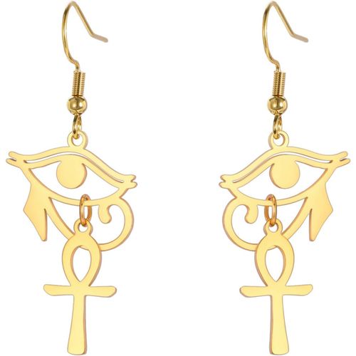 Kal-Oeil De Horus Ankh Boucles D'oreilles Pour Femme En Acier Inoxydable Ancien Oeil D'horus Égyptien Avec Croix Ankh | Boucle D'oreille À Double Aile Avec Penzoloni Bijoux De Protection